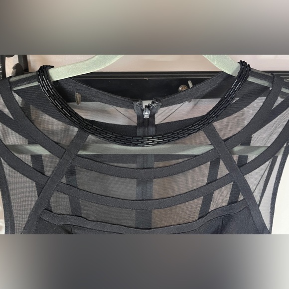 JS Collections Black Illusion Striped Evening Gown | Size 4 | Beaded Neckline - Picture 6 of 13